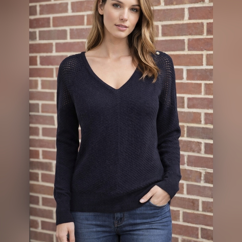 Diesel Black Wool Cotton Knit V-Neck Mesh Sleeve Womans Sweater‎ Medium